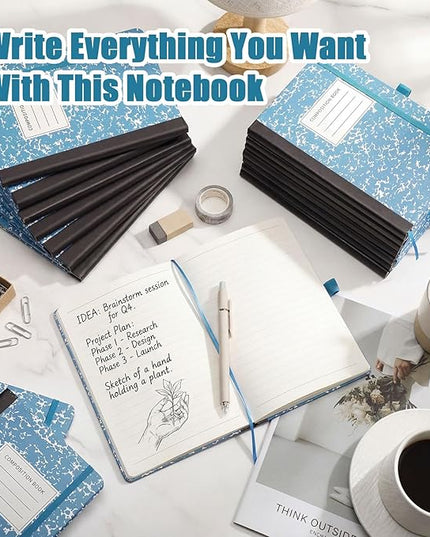 Laumoi 28 Pack PU Leather Lined Notebook Journal Bulk A5 Hardcover Notebook College Ruled 5.5 x 8.2 Inch Journal with Pen Holder for School Business Work Writing(Sky Blue,Marble)