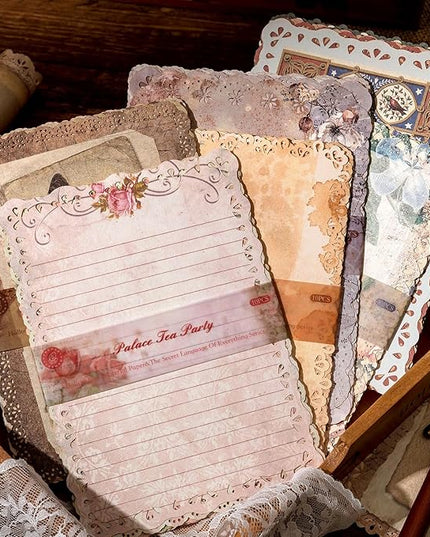 60 Sheets Lace Edged Scrapbook Stationery Paper Assorted Set - 6 Pack Vintage Paper for Letter Writing Scrapbooking Embellishments Planner Bullet Junk Journal Supplies Collage Background 4.9x6.9 Inch