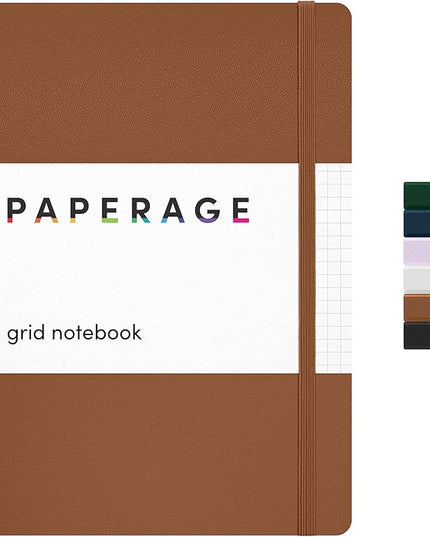 PAPERAGE Graph Paper Journal Notebook, (Cognac), 160 Pages, Medium 5.6 in x 8 in - 100 GSM Thick Paper – Hardcover Grid Notebook for Work or School