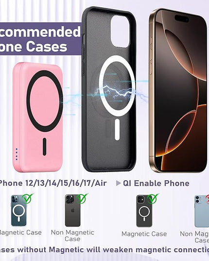 3 in 1 Wireless Charging Station: 5000mAh Removable Power Bank Charger Stand for Phone/Watch/Air Pods - Portable Magnetic Battery Pack for Air 17 16 15 14 13 12 Series Pink