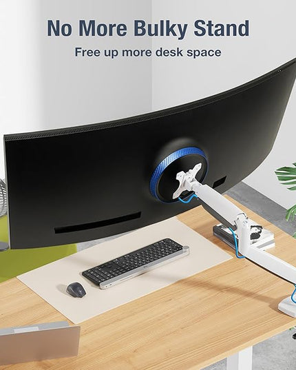 AVLT Single 17"-45" Monitor Arm Desk Mount Premium Mechanical Spring fits One Flat/Curved/Ultrawide Monitor Full Motion Height Swivel Tilt Rotation Adjustable, White