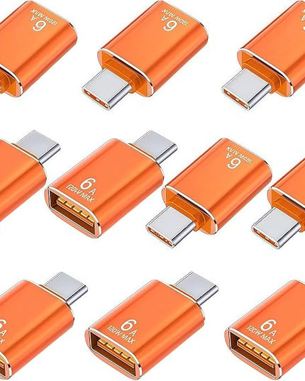 Pastall 10 Pack 10Gbps/120W USB C to USB3.1 Adapter, Orange Type C Male to USB Female Adapter for Smartphone, PC, Laptop, Tablet, Keyboard etc.