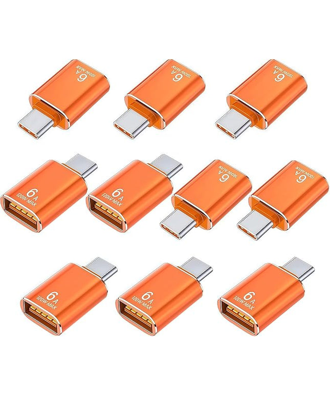 Pastall 10 Pack 10Gbps/120W USB C to USB3.1 Adapter, Orange Type C Male to USB Female Adapter for Smartphone, PC, Laptop, Tablet, Keyboard etc.