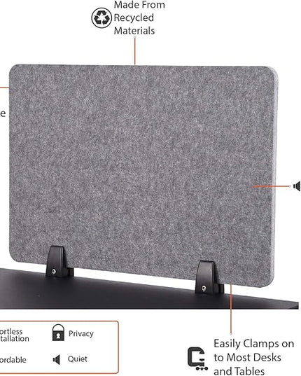 ReFocus™ Raw Clamp-On Acoustic Desk Divider – Reduce Noise and Visual Distractions with This Lightweight Desk Mounted Privacy Panel (Castle Gray, 59" x 16", 23.6" x 16", & 23.6" x 16")