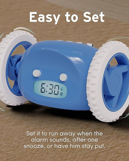 CLOCKY Extra Loud Alarm Clock for Heavy Sleepers on Wheels Rolls Runs Away Vibrating Easy to Set Super Smart Snooze Digital Bed Shaker Alarm Clock Funny Gift for Adults Kids Teens Bedrooms (Blue)