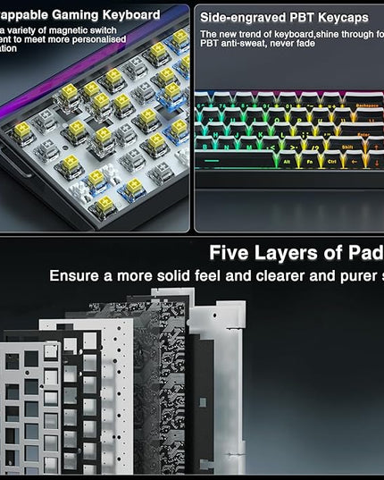 AULA Hero 68 HE 60% Gaming Keyboard Wired, Hall Effect Magnetic Switch Keyboard with 8K Hz Polling Rate, Side Printed PBT Keycaps, RGB Backlit Light Box, Customizable Web Software for PC/Mac Gamers
