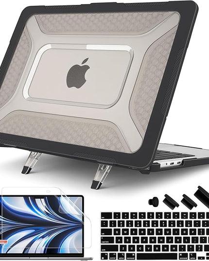 Batianda Extreme Heavy Duty Case for New MacBook Air 13.6 inch 2025 M4 2024 2022 A3240 A3113 A2681 - Anti-Slip Rubberized Stand (Holds 25lbs) & Honeycomb Exoskeleton - Max Cooling & Stability - Black