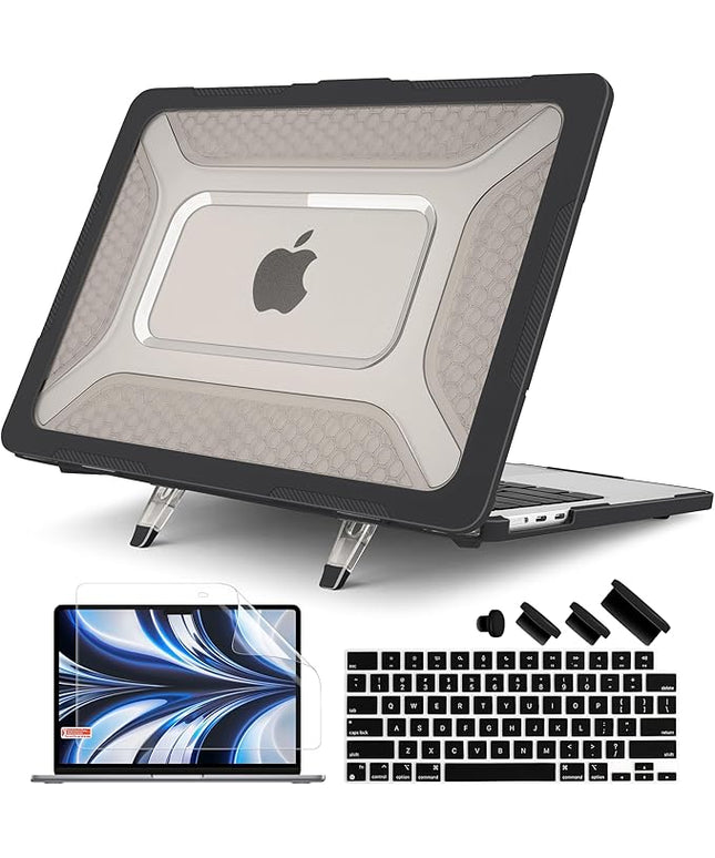 Batianda Extreme Heavy Duty Case for New MacBook Air 13.6 inch 2025 M4 2024 2022 A3240 A3113 A2681 - Anti-Slip Rubberized Stand (Holds 25lbs) & Honeycomb Exoskeleton - Max Cooling & Stability - Black