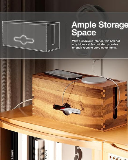 Acacia Large Cable Management Box - 15" L Cord Box Hider Power Strip Box for Power Strip Organizer - Cable Hider Box, Surge Protector Box to Hide Cords - Wire Box Hider for Desk Organization