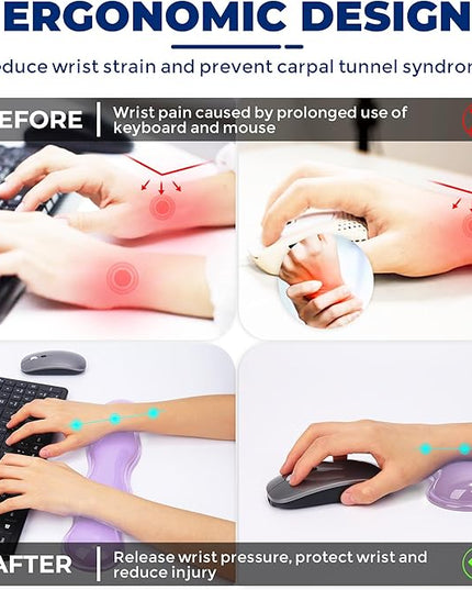 Gel Wrist Rest for Keyboard and Mouse, Wrist Rest for Keyboard, Mouse Wrist Support, Pain Relief, Cool Touch, Non-Skid, Keyboard Wrist pad
