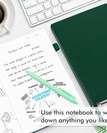 feela 3 Pack Notebooks Journals Bulk with 3 Black Pens, A5 Hardcover Notebook Classic Ruled Lined Journal Set with Pen Holder for Work Business Journaling Note Taking, 120 GSM, 5.1”x8.3”, Dark Green