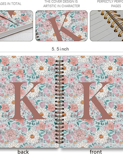 Vintage Floral Personalized Notebook, Initial Letter K Notebook Journal ,Vintage Flower Notebook for Work School Office Supplies,,Monogrammed Notebook for Women Teen Girl,Back to School Supplies 5.5 x 8.3
