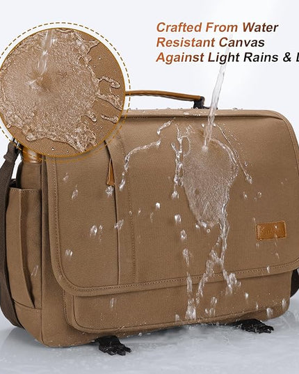 ESTARER Messenger Bag 17-17.3 Inch, Men's Computer Bag Water-resistant Canvas, Laptop Shoulder Bag for Travel Work College, Brown