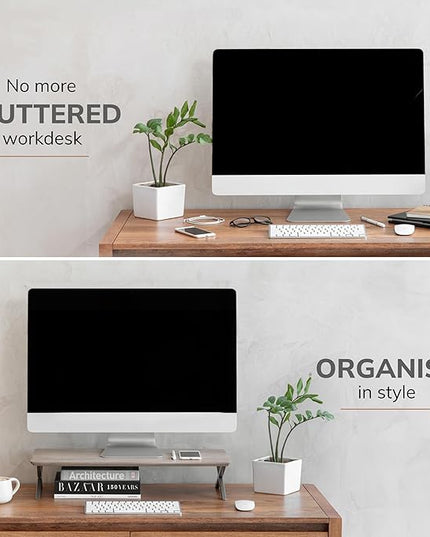 Anji Mountain Monitor Stand - Desktop Organizer & Laptop Riser, Ergonomic Monitor Riser, Space-Saving Monitor Stand for Desk, Durable Construction, Easy Assembly, Ideal for Home & Office,Biscotti