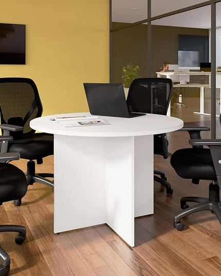 Bush Business Furniture 42-inch Round Conference Table with Wood Base, Circular Meeting Room Desk for 4 Users, White