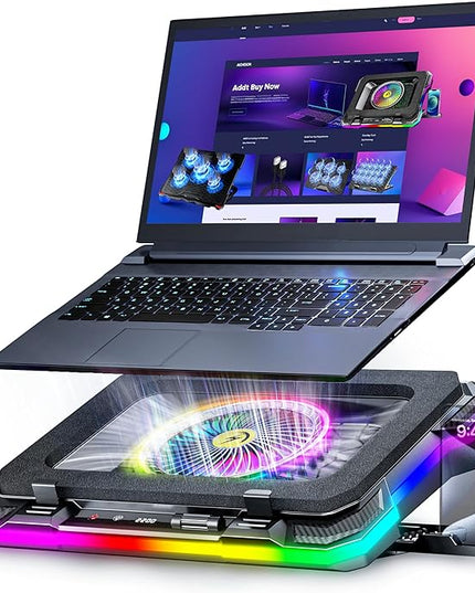 AICHESON Gaming Laptop Cooling Pad with Full RGB Lights, Powerful Cooler Fan Stand for 15-19 inch Gamer Heavy Duty Laptops and PC Computers