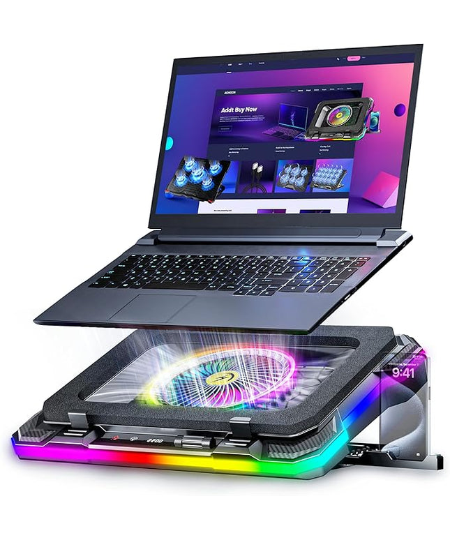 AICHESON Gaming Laptop Cooling Pad with Full RGB Lights, Powerful Cooler Fan Stand for 15-19 inch Gamer Heavy Duty Laptops and PC Computers