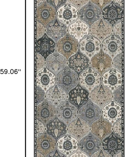 Lahome Moroccan Trellis Kitchen Runner Rug, 2x5 Washable Runners for Hallways Non Slip Soft Hallways Rug Ultra-Thin Vintage Long Carpet for Bedroom Bathroom, Grey