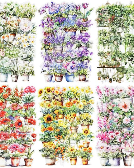 MiyouLuna 150Pcs Potted Plant Stickers, Botanical PET Stickers for Scrapbooking, DIY Crafts, Journaling, and Junk Journal Ephemera with Organizer