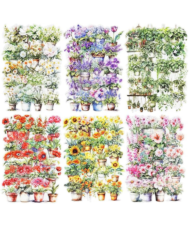 MiyouLuna 150Pcs Potted Plant Stickers, Botanical PET Stickers for Scrapbooking, DIY Crafts, Journaling, and Junk Journal Ephemera with Organizer