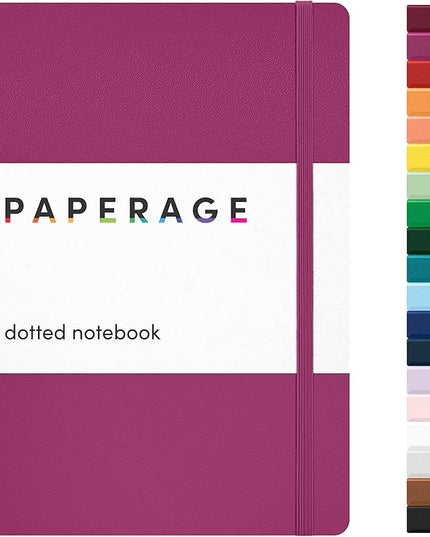 PAPERAGE Dotted Journal Notebook, (Raspberry), 160 Pages, Medium 5.6 in x 8 in - 100 GSM Thick Paper – Hardcover Journaling Notebook for Work, School & Bullet Journaling