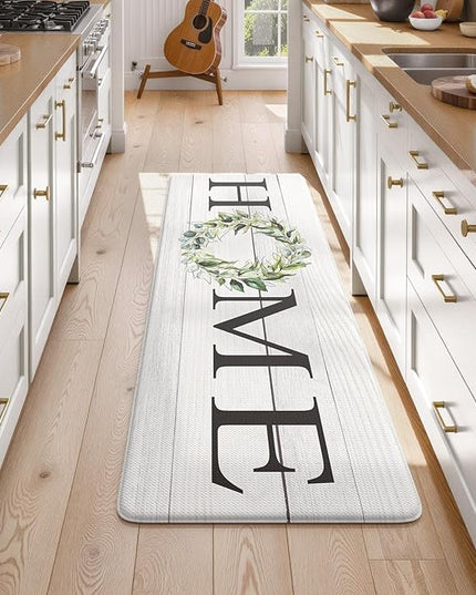 KIMODE Kitchen Mats Cushioned Anti Fatigue 24" x 59", Farmhouse Kitchen Rugs Runner Stain Resistant, Wide Ergonomic Standing Long Non Slip Waterproof Kitchen Floor Mat for Sink Laundry, White