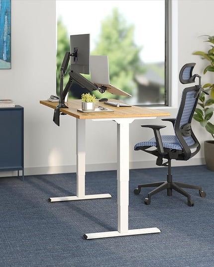 FlexiSpot E6 Bamboo 3-Stage Dual Motor Electric Standing Desk 48 x 24 Sit Stand Up Desk, Holds 220 lbs, Adjustable Height w/ Memory Presets, Solid Bamboo Desktop & White Frame, Ships in 2 Boxes