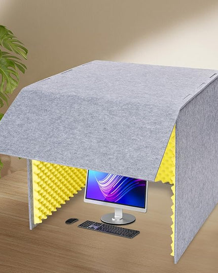 Desktop Soundproof Cover, Portable Vocal Recording Booth Isolation Booth Small Music Recording Studio Vocal Sound Absorbing Shield Sound Proof Foam Panels for Offices,Home,Recording Studios (Yellow)