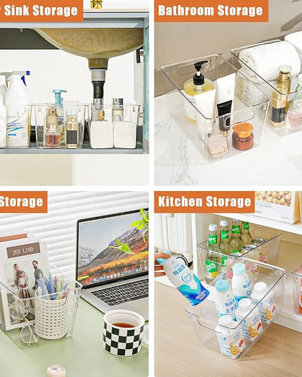 6 Pack Large Clear Plastic Storage Bins,Plastic Containers with Handle for Pantry Organizer and Storage,Perfect for Kitchen,Fridge,Cabinet, Closet,Bathroom Under Sink Storage