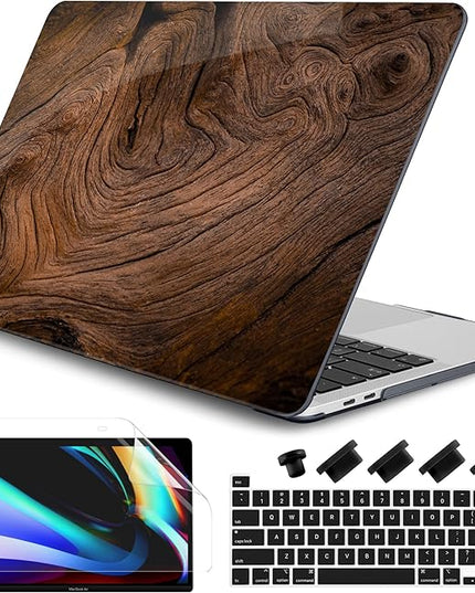 DONGKE Compatible with MacBook Pro 13 inch Case 2024 2023-2020 Release A2338 M2/M1 A2251 A2289 with Retina Display & Touch ID, Plastic Hard Shell & Keyboard Cover & Screen Film - Wood Grain