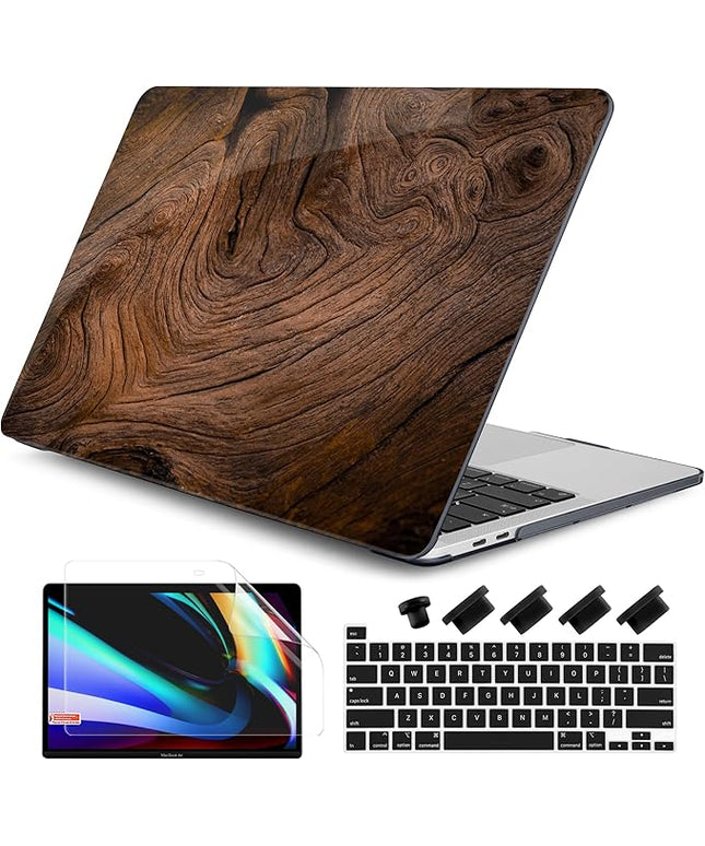 DONGKE Compatible with MacBook Pro 13 inch Case 2024 2023-2020 Release A2338 M2/M1 A2251 A2289 with Retina Display & Touch ID, Plastic Hard Shell & Keyboard Cover & Screen Film - Wood Grain