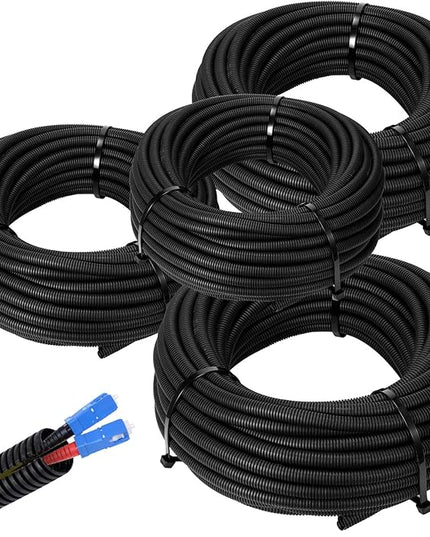 Sasylvia 1/4, 3/8, 1/2, 3/4'' X 10 ft Split Wire Loom Cord Protector Tubing Split Conduit Protector Tubing Convoluted Tube Flexible Electrical Wire Cover Protective Sleeves(Black)