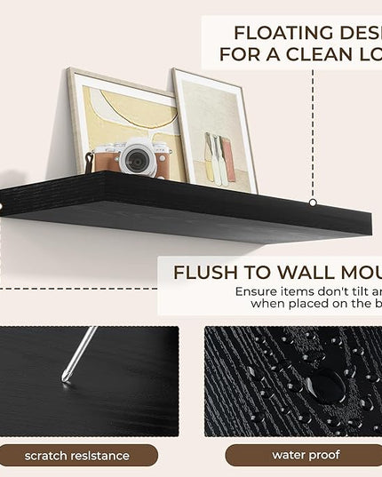 RICHFOCUS 36Inch Floating Shelves for Wall 2 Pack Shelves for Bedroom|Kitchen|Bathroom Wall Mounted Rustic Wood Floating Shelf with Invisible Brackets for Books|Storage|Decor, Black