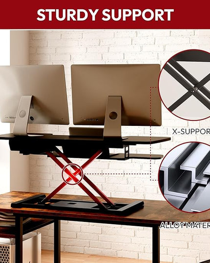 SANODESK 42" Electric Standing Desk Converter, Height Adjustable Riser for Office Home,Dual Monitor and Laptop Workstation with Large Keyboard Tray, Black Color