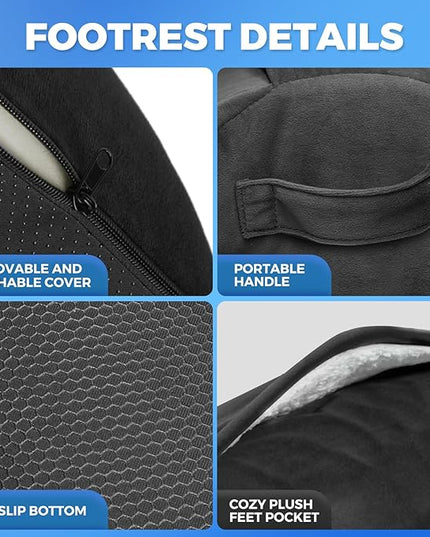 Adjustable Foot Rest for Under Desk at Work,Comfortable Foam Under Desk 3 Height Footrest with Washable Cover, Foot Stools for Office Home Car,Black