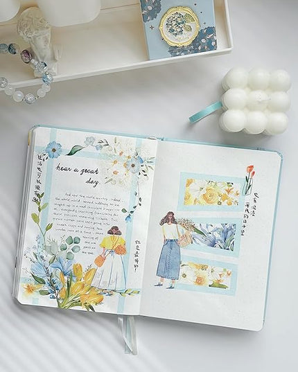 WT Serene Wide PET Tape, Single Roll, Original Designs, Watercolor Blue Flower Decorative Tape, Transparent Clear Adhesive Tape, Journal Scrapbook Bujo Planner DIY Craft Supplies