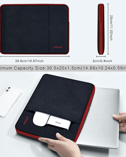 Hseok Laptop Case 15.6 Inch Sleeve, Shockproof Protective Water Repellent with Accessory Pocket,Compatible with Mac Pro 16 inch 2025-2019, Sleeve Bag for Most 15 15.6 16 Notebooks,Black&Red