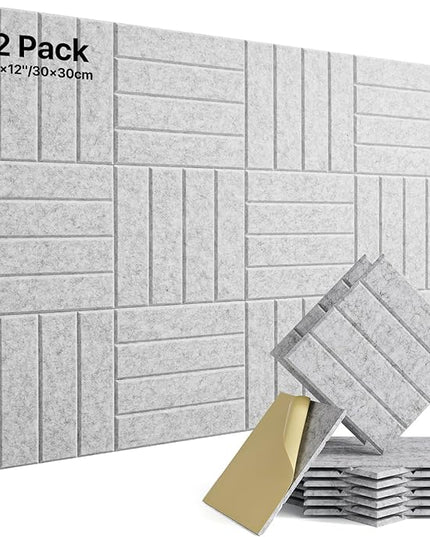 12 Pack Sound Proof Foam Panels for Walls, Self-Adhesive Acoustic Panels Sound Absorbing, 12" X 12" X 0.4" High Density Soundproof Wall Panels Tiles for Door, Ceiling, Home Office, Gray