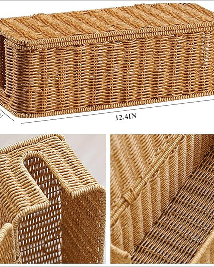 Cable Management Box, Handmade Woven Cable Organizer Cords Hider with Locked Cover Desk Cord Organizer Management for TV, Computer, Router, USB Hub to Hide Cords & Power Strip.