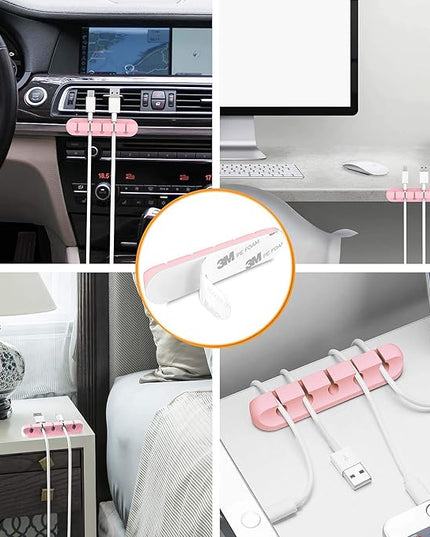 Cord Holder Cable Organizer Clips – Self Adhesive Cord Organizer for Desk, Car, Nightstands, Office, Pink Silicone Cord Keeper Cable Clips Wire Holders for Charger Cords (7-5-3-1-1 Slots)