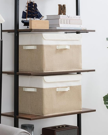 GRANNY SAYS Storage Boxes with Lids, Decorative Storage Bins, Shelf Baskets, Clothes Storage and Organization, White/Khaki, 2-Pack