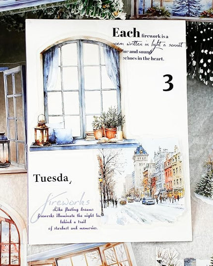 AuriicLeaf Weather Window PET Stickers, 90PCS Large Window Scenery Designs - Cozy Seasonal Views for Scrapbook Journals Planners DIY Decor