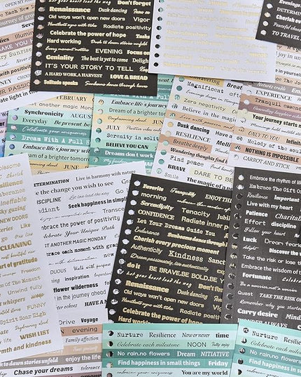 2500+ Pcs Word Stickers for Journaling, 50 Sheets Quote Sticker Gold Foil Art Scrapbook Supplies for Junk Journal, Scrapbooking Supplies for Bullet Journal Craft Small Talk Stickers for DIY Gift Card