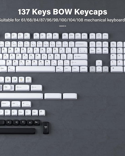 XVX PBT Keycaps - White Keycaps MOA Profile, Japanese Key caps 75 60 100 Percent, Dye-Sublimation, Custom 137 Keys Set for 100%, 75%, 65%, 60% Mechanical Keyboard, Bow