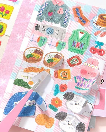 Japanese Manga Style Sticker Book with 30 Sheets of Glitter Sand, Matte Film and Writable Note Stickers for DIY Scrapbooking Journaling(Imagina Give)