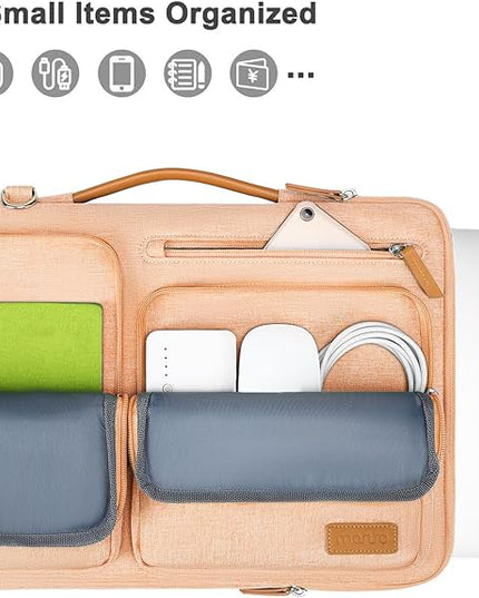MOSISO 360 Protective Laptop Shoulder Bag,15-15.6 inch Computer Bags Compatible with MacBook Pro 16 inch, HP, Dell, Lenovo, Asus Notebook,Side Open Messenger Bag with 4 Zipper Pockets, Pastel Orange