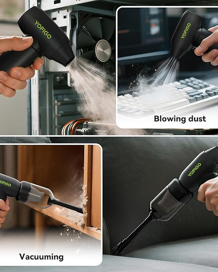 Compressed Air Duster, YOFIGO Electric Air Duster PC & Keyboard Cleaning Kit, 150000RPM Rechargeable 4-Speed Dust Mover for Car, Mini Metal Handheld Air Blower Replaces Compressed Air Can