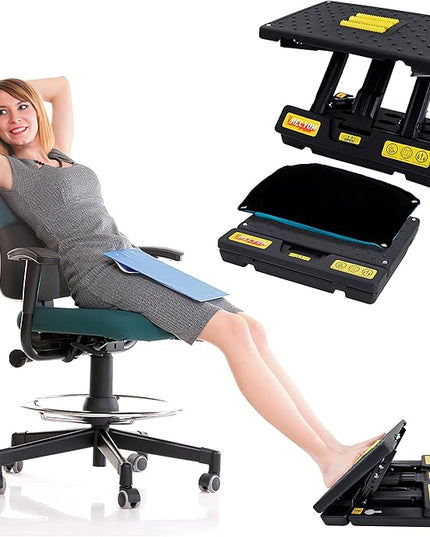 Foot Rest for Under Desk at Work,Height Adjustable Footrest with Massage Roller and Thick Cushion, Foldable Ergonomic Foot Rest for Car,Office,Home,Train,Travel,Sturdy Metal Frame