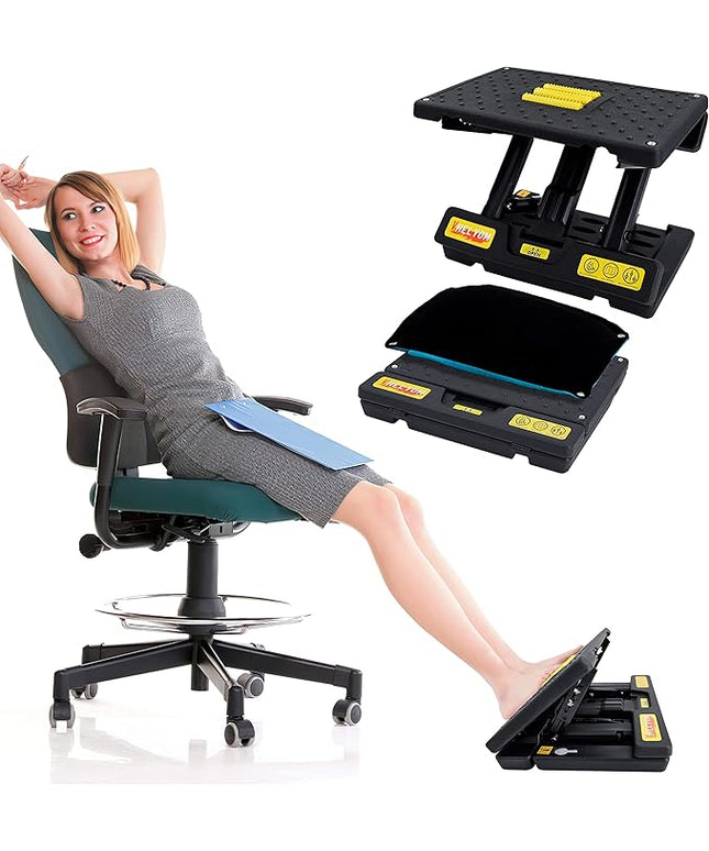 Foot Rest for Under Desk at Work,Height Adjustable Footrest with Massage Roller and Thick Cushion, Foldable Ergonomic Foot Rest for Car,Office,Home,Train,Travel,Sturdy Metal Frame