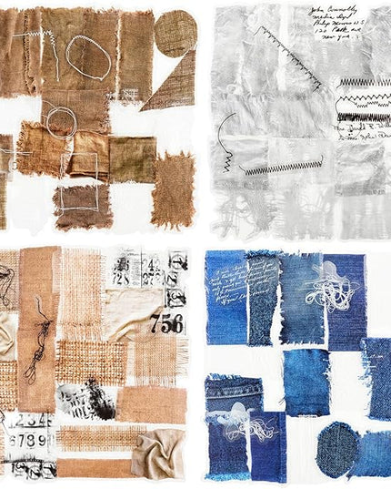 AuriicLeaf Sewing Time Fabric Patch PET Stickers Set, 120PCS Retro Cloth & Denim Pieces - Waterproof Self-Adhesive Scrapbook Junk Journal Collage Embellishments